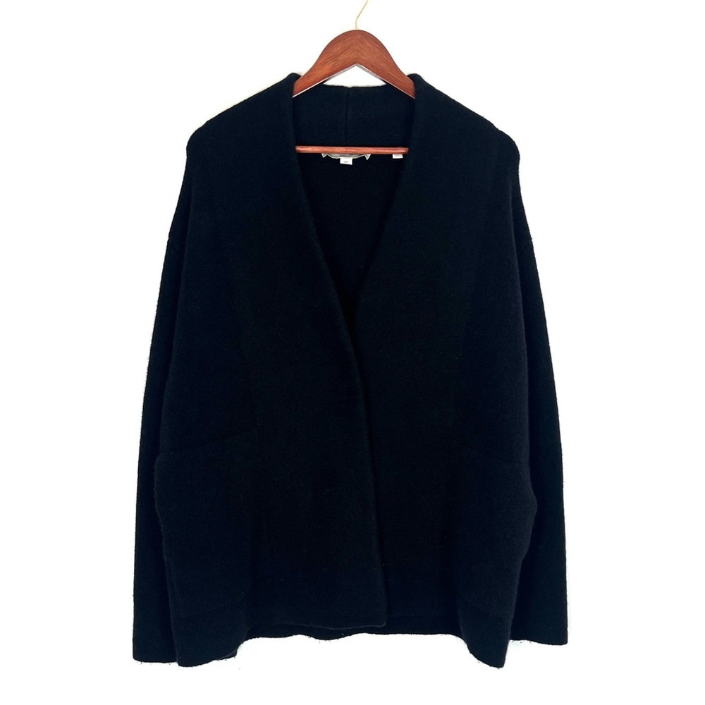VINCE Wool Alpaca Blend Collarless Snap Button Cardigan Sweater Black Sz Medium